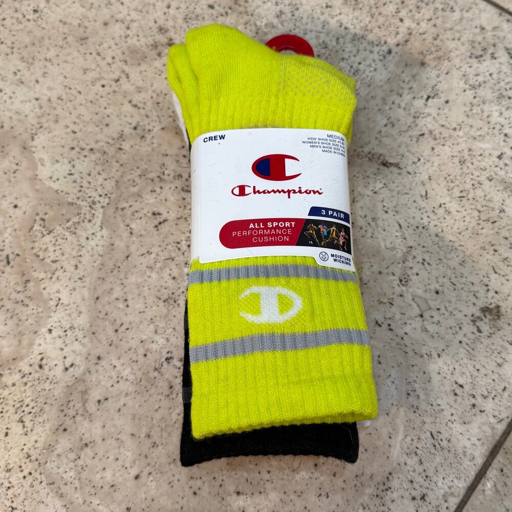Champion All Sport Performance Cushion Crew Socks 3-Pack - Adult Medium NEW NWT
